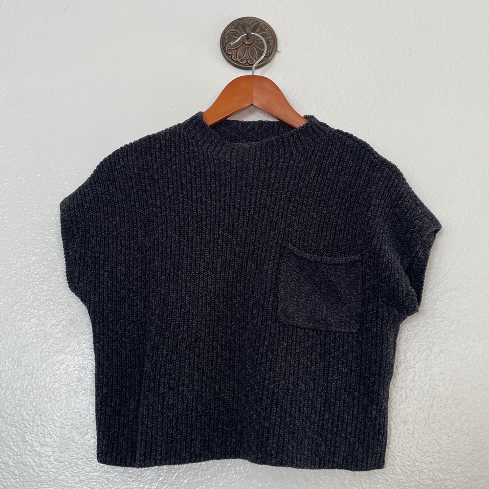 Free People Beach Charcoal Gray Ribbed Cotton Mock Neck Sweater Vest Small